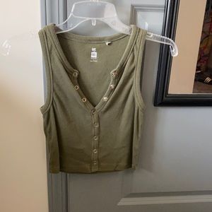 Green Button Up crop top